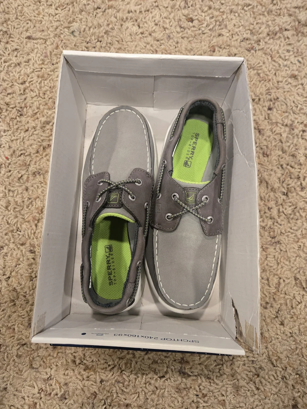 Sperry Kids Gray Boat Shoes with Lime Green Insole Size 13.5 NWT